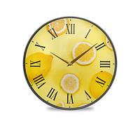LDIYEU Agrumes Jaune Orange Murale Décoratif Moderne Horloge de Mur Circulaire Silencieuse Horloges pour Enfant Garçons Le Bureau à Domicile Cuisine Chambre école Décor(9.5In 11.9In) Filles