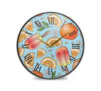 LDIYEU Agrumes Orange Citron Coloré Murale Décoratif Moderne Horloge de Mur Circulaire Silencieuse Horloges pour Enfant Garçons Le Bureau à Domicile Cuisine Chambre école Décor(9.5In 11.9In)
