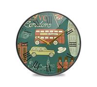 LDIYEU Aimer Londres Murale Décoratif Moderne Horloge de Mur Circulaire Silencieuse Horloges pour Enfant Garçons Le Bureau à Domicile Cuisine Chambre école Décor(9.5In 11.9In)