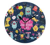 LDIYEU Animal Mignon De Monstre Pendule Murale Décoratif Moderne Horloge de Mur Circulaire Silencieuse horloges pour Enfant Garçons Le Bureau à Domicile Salon Cuisine Chambre école Décor