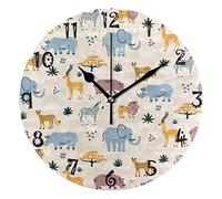 LDIYEU Animales Salvajes Elefante León Pendule Murale Décoratif Moderne Horloge de Mur Circulaire Silencieuse horloges pour Enfant Garçons Le Bureau à Domicile Salon Cuisine Chambre école Décor
