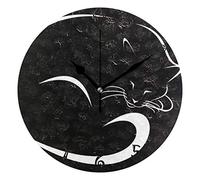 LDIYEU Art Black White Cat Round Wall Clock Circular Plate Silent Non Ticking Clocks for Kitchen Home Office School Decor Kid Boys Girls