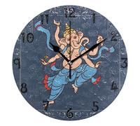 LDIYEU Art Bleu Éléphant Chinois Pendule Murale Décoratif Moderne Horloge de Mur Circulaire Silencieuse horloges pour Enfant Garçons Le Bureau à Domicile Salon Cuisine Chambre école Décor