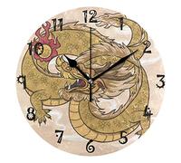 LDIYEU Art Chinois Dragon d'or Pendule Murale Décoratif Moderne Horloge de Mur Circulaire Silencieuse horloges pour Enfant Garçons Le Bureau à Domicile Salon Cuisine Chambre école Décor