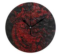 LDIYEU Art Chinois Dragon Rouge Pendule Murale Décoratif Moderne Horloge de Mur Circulaire Silencieuse horloges pour Enfant Garçons Le Bureau à Domicile Salon Cuisine Chambre école Décor
