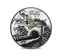 LDIYEU Art Chinois Grand Mur Noir Murale Décoratif Moderne Horloge de Mur Circulaire Silencieuse Horloges pour Enfant Garçons Le Bureau à Domicile Cuisine Chambre école Décor(9.5In 11.9In)