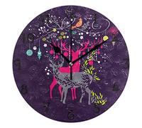 LDIYEU Art Christmas Deer Night Round Wall Clock Circular Plate Silent Non Ticking Clocks for Kitchen Home Office School Decor Kid Boys Girls