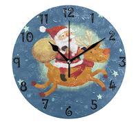 LDIYEU Art Christmas Deer Star Round Wall Clock Circular Plate Silent Non Ticking Clocks for Kitchen Home Office School Decor Kid Boys Girls