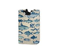 LDIYEU Art De Poissons Vintage Grand Panier à Linge Pliage Étanche Rangement Corbeille à Linge avec Poignées pour Maison Buanderie