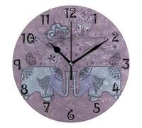 LDIYEU Art Elephants Star Round Wall Clock Circular Plate Silent Non Ticking Clocks for Kitchen Home Office School Decor Kid Boys Girls