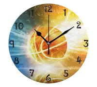 LDIYEU Art Fire Ice Basketball Round Wall Clock Circular Plate Silent Non Ticking Clocks for Kitchen Home Office School Decor Kid Boys Girls