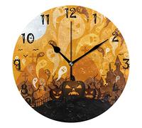 LDIYEU Art Halloween Ghost Night Round Wall Clock Circular Plate Silent Non Ticking Clocks for Kitchen Home Office School Decor Kid Boys Girls