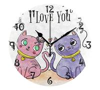 LDIYEU Art Love Heart Cat Round Wall Clock Circular Plate Silent Non Ticking Clocks for Kitchen Home Office School Decor Kid Boys Girls