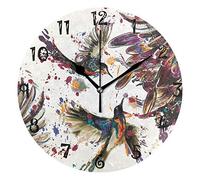 LDIYEU Art Paint Bird Flower Round Wall Clock Circular Plate Silent Non Ticking Clocks for Kitchen Home Office School Decor Kid Boys Girls