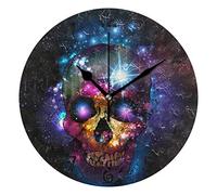 LDIYEU Art Space Sugar Skull Round Wall Clock Circular Plate Silent Non Ticking Clocks for Kitchen Home Office School Decor Kid Boys Girls