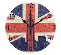 LDIYEU Art UK Drapeau Clocher Pendule Murale Décoratif Moderne Horloge de Mur Circulaire Silencieuse horloges pour Enfant Garçons Le Bureau à Domicile Salon Cuisine Chambre école Décor