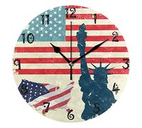 LDIYEU Art USA État De Drapeau Pendule Murale Décoratif Moderne Horloge de Mur Circulaire Silencieuse horloges pour Enfant Garçons Le Bureau à Domicile Salon Cuisine Chambre école Décor