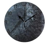 LDIYEU Art Wild Wolf Night Round Wall Clock Circular Plate Silent Non Ticking Clocks for Kitchen Home Office School Decor Kid Boys Girls