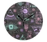 LDIYEU Arte Tribal Dibujo Africano Pendule Murale Décoratif Moderne Horloge de Mur Circulaire Silencieuse horloges pour Enfant Garçons Le Bureau à Domicile Salon Cuisine Chambre école Décor