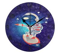 LDIYEU Astronaute Espace Star Univers Pendule Murale Décoratif Moderne Horloge de Mur Circulaire Silencieuse horloges pour Enfant Garçons Le Bureau à Domicile Salon Cuisine Chambre école Décor