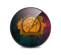 LDIYEU Basket-Ball De l'espace Murale Décoratif Moderne Horloge de Mur Circulaire Silencieuse Horloges pour Enfant Garçons Le Bureau à Domicile Cuisine Chambre école Décor(9.5In 11.9In)