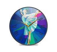 LDIYEU Beauté Danse Abstraite Murale Décoratif Moderne Horloge de Mur Circulaire Silencieuse Horloges pour Enfant Garçons Le Bureau à Domicile Cuisine Chambre école Décor(9.5In 11.9In)