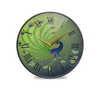 LDIYEU Beauté De Paon Murale Décoratif Moderne Horloge de Mur Circulaire Silencieuse Horloges pour Enfant Garçons Le Bureau à Domicile Cuisine Chambre école Décor(9.5In 11.9In)