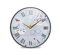 LDIYEU Bébé Lapin Aquarelle Banny Murale Décoratif Moderne Horloge de Mur Circulaire Silencieuse Horloges pour Enfant Garçons Le Bureau à Domicile Cuisine Chambre école Décor(9.5In 11.9In)