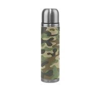 LDIYEU Camouflage Armée Vert Armée Café 500 ML Isolée sous Vide en Acier Inoxydable d'emballage en Cuir Bouteille d'eau Isotherme Tasse
