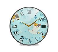 LDIYEU Chat Bleu Chaton Amour Fishbone Murale Décoratif Moderne Horloge de Mur Circulaire Silencieuse Horloges pour Enfant Garçons Le Bureau à Domicile Cuisine Chambre école Décor(9.5In 11.9In)
