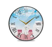 LDIYEU Chat De Dessin Animé Murale Décoratif Moderne Horloge de Mur Circulaire Silencieuse Horloges pour Enfant Garçons Le Bureau à Domicile Cuisine Chambre école Décor(9.5In 11.9In)