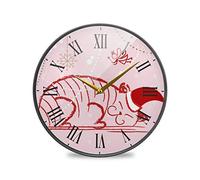 LDIYEU Chat Endormi Rose Rond Murale Décoratif Moderne Horloge de Mur Circulaire Silencieuse Horloges pour Enfant Garçons Le Bureau à Domicile Cuisine Chambre école Décor(9.5In 11.9In)