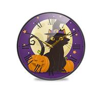 LDIYEU Chat Noir Lune Bleue Murale Décoratif Moderne Horloge de Mur Circulaire Silencieuse Horloges pour Enfant Garçons Le Bureau à Domicile Cuisine Chambre école Décor(9.5In 11.9In)