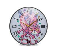 LDIYEU Chat Rose Minou Murale Décoratif Moderne Horloge de Mur Circulaire Silencieuse Horloges pour Enfant Garçons Le Bureau à Domicile Cuisine Chambre école Décor(9.5In 11.9In)