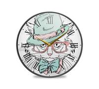 LDIYEU Chaton Chat Cool Abstrait Murale Décoratif Moderne Horloge de Mur Circulaire Silencieuse Horloges pour Enfant Garçons Le Bureau à Domicile Cuisine Chambre école Décor(9.5In 11.9In)