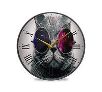 LDIYEU Chaton Chat Cool Rond Murale Décoratif Moderne Horloge de Mur Circulaire Silencieuse Horloges pour Enfant Garçons Le Bureau à Domicile Cuisine Chambre école Décor(9.5In 11.9In)