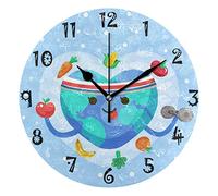 LDIYEU Coeur du Monde De l'art Pendule Murale Décoratif Moderne Horloge de Mur Circulaire Silencieuse horloges pour Enfant Garçons Le Bureau à Domicile Salon Cuisine Chambre école Décor