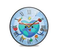LDIYEU Coeur du Monde Rond Murale Décoratif Moderne Horloge de Mur Circulaire Silencieuse Horloges pour Enfant Garçons Le Bureau à Domicile Cuisine Chambre école Décor(9.5In 11.9In)