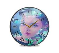 LDIYEU Dame De L'Usine De Beauté De l'eau Décoratif Horloge de Mur Circulaire Silencieuse pour Garçons Filles Le Cuisine école Horloges Décor Bureau à Domicile