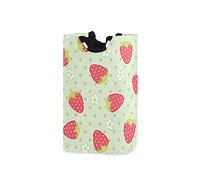 LDIYEU Dessin Animé Fraise Fruit Grand Panier à Linge Pliage Étanche Rangement Corbeille à Linge avec Poignées pour Maison Buanderie