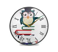 LDIYEU Docteur Hibou Oiseau Rond Murale Décoratif Moderne Horloge de Mur Circulaire Silencieuse Horloges pour Enfant Garçons Le Bureau à Domicile Cuisine Chambre école Décor(9.5In 11.9In)