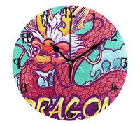 LDIYEU Dragon Chinois De Dessin Animé Pendule Murale Décoratif Moderne Horloge de Mur Circulaire Silencieuse horloges pour Enfant Garçons Le Bureau à Domicile Salon Cuisine Chambre école Décor