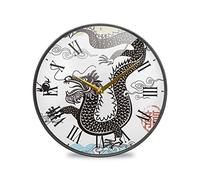 LDIYEU Dragon Chinois Noir Murale Décoratif Moderne Horloge de Mur Circulaire Silencieuse Horloges pour Enfant Garçons Le Bureau à Domicile Cuisine Chambre école Décor(9.5In 11.9In)