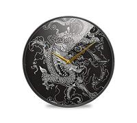 LDIYEU Dragon Chinois Noir Murale Décoratif Moderne Horloge de Mur Circulaire Silencieuse Horloges pour Enfant Garçons Le Bureau à Domicile Cuisine Chambre école Décor(9.5In 11.9In)