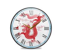 LDIYEU Dragon Chinois Rouge Murale Décoratif Moderne Horloge de Mur Circulaire Silencieuse Horloges pour Enfant Garçons Le Bureau à Domicile Cuisine Chambre école Décor(9.5In 11.9In)