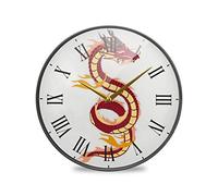 LDIYEU Dragon Chinois Rouge Murale Décoratif Moderne Horloge de Mur Circulaire Silencieuse Horloges pour Enfant Garçons Le Bureau à Domicile Cuisine Chambre école Décor(9.5In 11.9In)