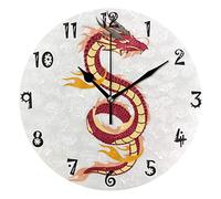 LDIYEU Dragon Chinois Rouge Pendule Murale Décoratif Moderne Horloge de Mur Circulaire Silencieuse horloges pour Enfant Garçons Le Bureau à Domicile Salon Cuisine Chambre école Décor