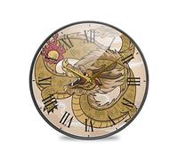 LDIYEU Dragon d'or Chinois Murale Décoratif Moderne Horloge de Mur Circulaire Silencieuse Horloges pour Enfant Garçons Le Bureau à Domicile Cuisine Chambre école Décor(9.5In 11.9In)