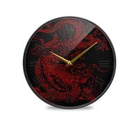 LDIYEU Dragon Rouge Chinois Murale Décoratif Moderne Horloge de Mur Circulaire Silencieuse Horloges pour Enfant Garçons Le Bureau à Domicile Cuisine Chambre école Décor(9.5In 11.9In)