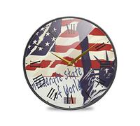 LDIYEU Drapeau D'État des Etats-Unis Tour Murale Décoratif Moderne Horloge de Mur Circulaire Silencieuse Horloges pour Enfant Garçons Le Bureau à Domicile Cuisine Chambre école Décor(9.5In 11.9In)